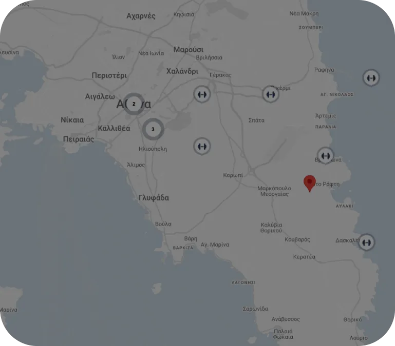 Χάρτης περιοχών κάλυψης fitVibe για studios